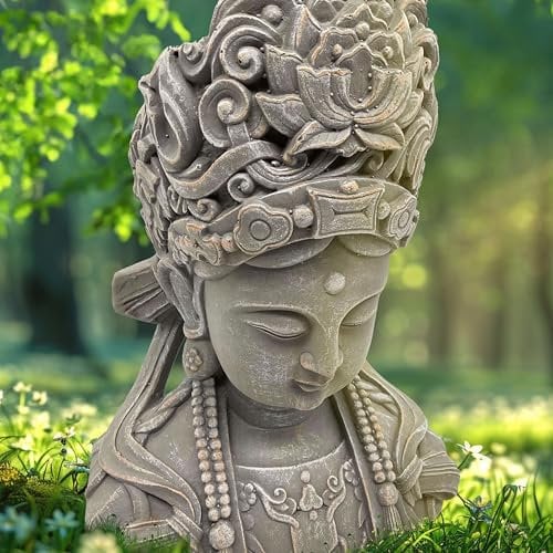 K&L Wall Art Buddha Figur Steinoptik Sitzende Buddhastatue Feng Shui Deko Fensterbank Büste Dekofigur 34x21x44 cm