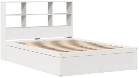 vidaXL Massivholzbett, Holzbett Bett ohne Matratze mit Kopfteil, Bettrahmen Bettgestell mit Lattenrost, Doppelbett für Schlafzimmer, Weiß 120x200cm Kiefernholz