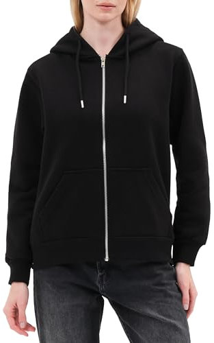 Smith & Solo Felpa con cappuccio da donna, in cotone, a maniche lunghe, con cappuccio, a girocollo, slim fit, per il tempo libero, sport, a maniche lunghe, con cappuccio, Cerniera nera, XXL