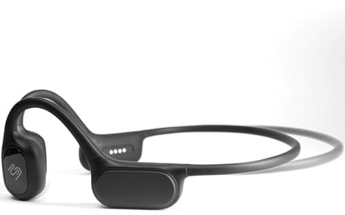 FlowMotion Versa - Mini cuffie da nuoto a conduzione ossea, Bluetooth, 32 GB, lettore MP3, impermeabile IP68, vestibilità sicura per allenamenti, corsa, nuoto, ciclismo, palestra, microfono integrato