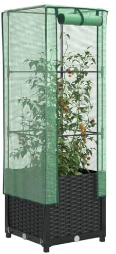 Brokky Raised Bed with Greenhouse Cover Rattan Look 40x40x139 cm-Raised Garden Beds for Vegetables Large Planter Box Kit Flower Herb