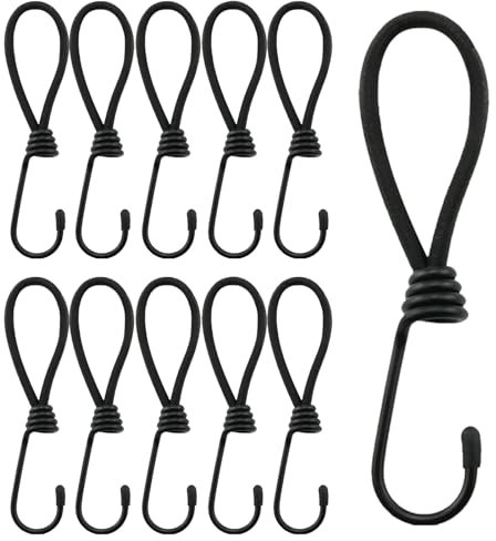 10 Pcs Bungee Cords With Hooks 7 Inch, Bungee Cords with Carabiner Clips, Small Bungee Cord with Hooks, Bungee Cords, Bungee Straps with Hooks, for Tarpaulin, Luggage, Camping, Bikes, Banners