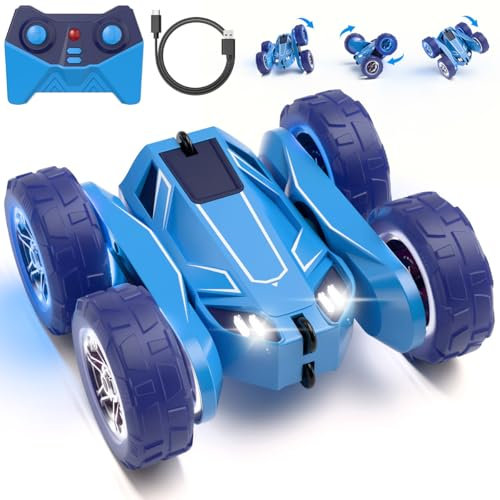 Ferngesteuertes Auto, Direktladung Exklusiv Dual-USB-C-Ladung mit LED Einstellbar, 2,4G 360° Stunt Flips & Kippschutz RC Kinderspielzeug 15km/h 4WD für Kinder 3-12 Jahre Weihnachten Feiertagsgeschenk