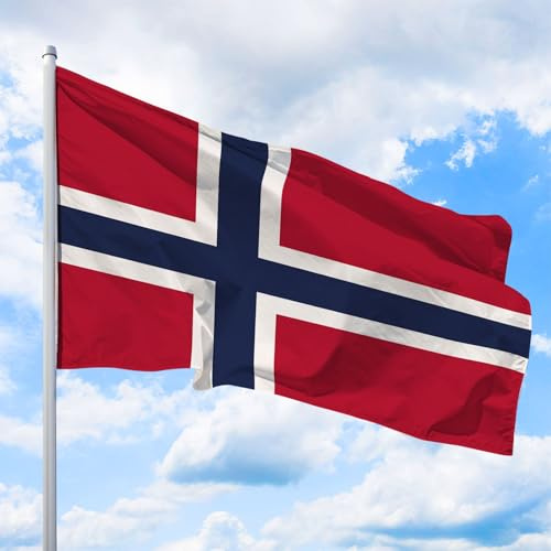 Norwegen Flagge 120 x 80 cm - für Fahnenmast, Norwegenfahne aus reißfestem Fahnen-Polyester-Stoff, Hissfahne Quer wetterfest und UV-beständig