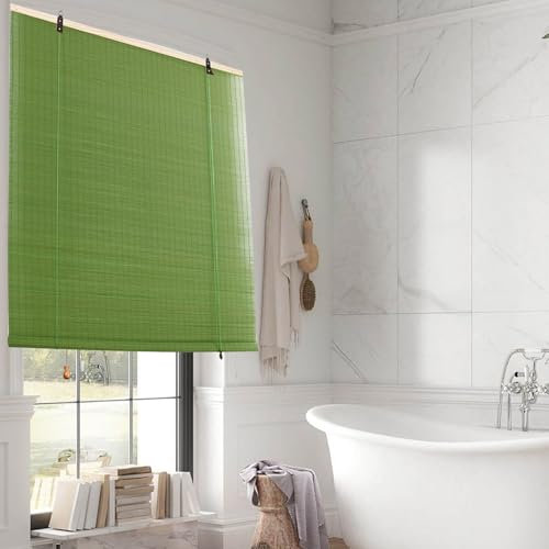 Zhixubah Naturale Tenda a Rullo in Bamboo Verde Tapparella Bamboo Avvolgibile Tende A Rullo Oscuranti Anti-UV Traspirante Tende da Sole in Bambu con Lift Tende Decorative per Partizione(W80xH130cm)