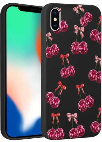 Phoona Cute Red Cherry Bow Print Phone Case for iPhone XS Max 6.5, with Aesthetics Pattern Design Thin Soft TPU Silicone Cases, Shockproof Bumper Protector Camera Girls Women Cover, for iPhone XS Max