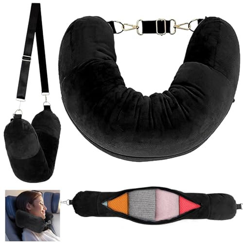 Portatile Cuscino Cervicale Riempibile, Travellero Cuscino Da Viaggio Riempibile Con Vestiti Con Tracolla Regolabile, Multifunzionale a Forma di U Collo da Viaggio per Viaggiare in Auto o in Aereo