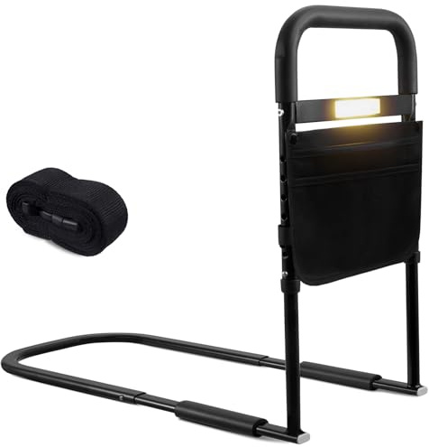 Aufstehhilfe Bett, Haltegriffe für Senioren, Bett Einstiegshilfe, Höhenverstellbarer Haltegriff für Senioren, 43–57,5 cm verstellbare Höhe, LED-Sensorlicht zur Vermeidung von Stürzen in der Nacht