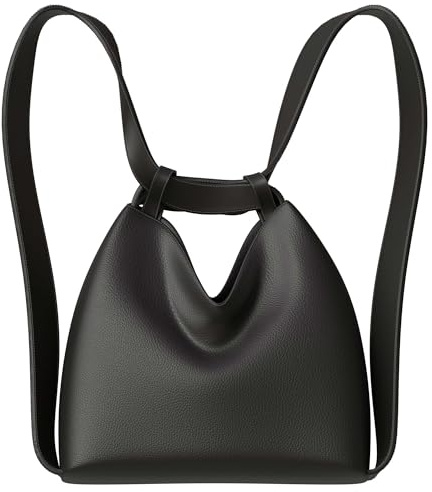 KMISSO Damen Shopper Tasche Hobo Bag Rucksackfunktion groß aus veganem Leder 30671 Black