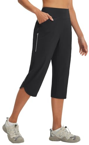baleaf Wanderhose Damen Fahrradhose Capri Leicht Sommerhose Trekkinghose Schwarz XXL