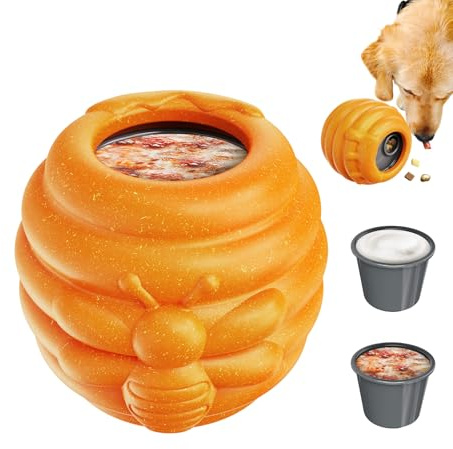 Auveach Dog Treat Dispenser Toy – Frozen Dog Toy Chew-Resistant Interactive Enrichment Toys for Boredom & Mental Stimulation for All Dog Sizes for Dogs, Honey Jar Design (Orange)