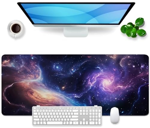 Mauspad Galaxie XL Groß Gaming Mauspad Lila Desk Pad Purple Mousepad Desk Mat Bürozubehör Schreibtischunterlage 80x30cm (Die Galaxie) ﻿