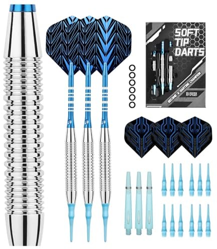 Lonwiner 3 Stück Dartpfeile mit Kunststoffspitze 21 Gramm, Pfeile für Bogenschießen Profi Dartpfeile Softdart Extra Schafts Flights Dartspitzen Anti-Lose Gummiringe