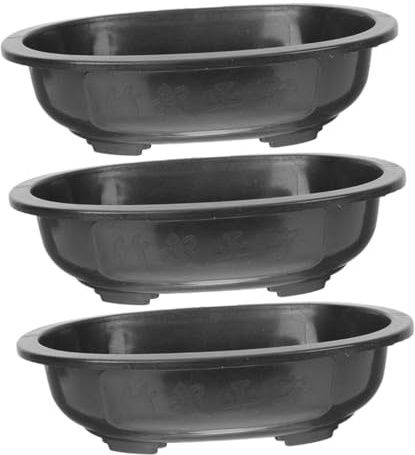 Mikikit Vasi Bonsai Plastica Ovali Grandi 3 Pezzi in Plastica Nera | di Drenaggio, Leggeri e Facili da Pulire, Resistenti alle Intemperie, per Giardino e