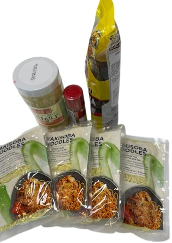 Yutaka Yakisoba Meal Kit – Yakisoba Stir-Fry Sauce, Wheat Noodles, Sushi Ginger Pickle & Tagorashi 7 Spices Toppings – Easy Home Cooking Set (7 Items)