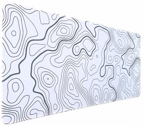 EXTRAPINS White Topographic Mouse Pad, 31.5 X 11.8 Inch, XL | Extended Large Gaming Desk Pad, Non-Slip Rubber Base, Stitched Edges, Mousepad for Keyboard and Mouse, Home Office Use