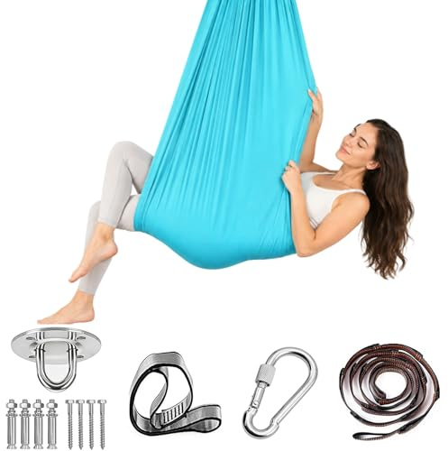 Mailfull Aerial Yoga Hängmatta 280x150cm Yoga Hängstolsgunga med Beslag, 200kg Maxviktkapacitet, för Träning och Stretching,Himmelsblå