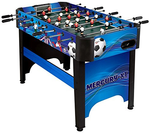 Carromco Mercury-XT Kickertisch 122x61x83 cm – Tischfußball für Kinder, Jugendliche & Erwachsene, inkl. 4 Bälle Ø 32 mm, Fußball-Design in Blau-Schwarz