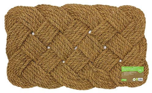 JVL 45 x 75 cm Natural Coir Hand Made Indoor Outdoor Knotted Rope Door Floor Mat, Brown
