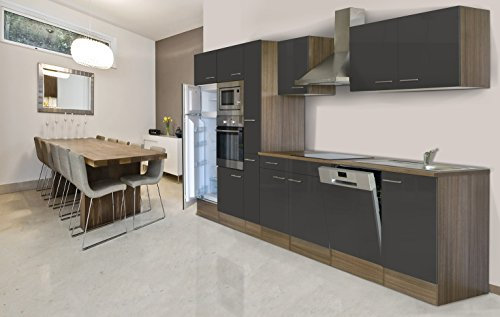 respekta Küche Küchenzeile Küchenblock Einbauküche Eiche York Grau Oliver 370 cm