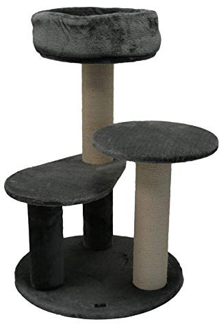 Bontoy Kratzbaum Kimba XXL I 93 cm hoch I Katzenbaum in GrauI Mittelgroßer Kratzbaum I 12cm Sisalstämme I 2 Stufen zum Körbchen I Spielen I Kratzen I Ausruhen