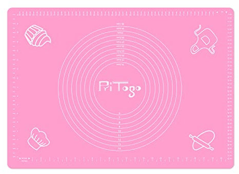 Pritogo Backmatte (65 x 45 cm Rosa) Silikonmatte mit Skala Backunterlage Teigmatte Rollmatte - Antihaft extra stabil rutschfest
