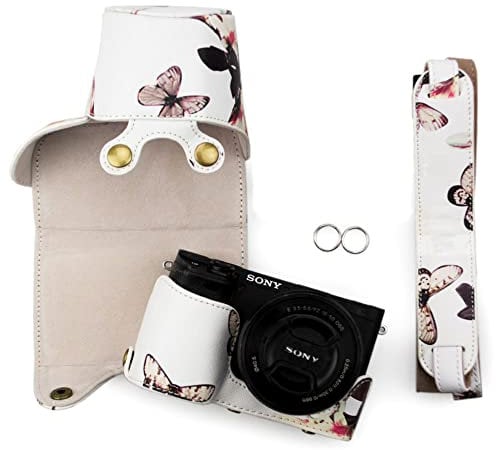 kinokoo Sony A6400 Case PU Leather Protective Case Cpmpatible for Sony A6400 A6100 A6000 A6300 with 16-50mm Lens Camera Colorful White