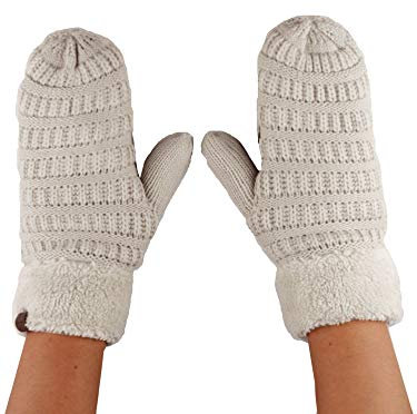C.C Unisex Winter-Fäustlinge gefüttert mit Anti-Rutsch-Manschetten - Elfenbein - Einheitsgröße