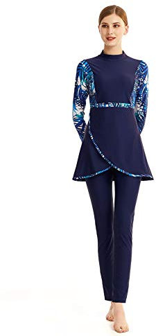 KXCFCYS Bescheidener Badeanzug für Frauen, Hijab, volle Abdeckung, Schwimmen, Strandkleidung, langärmelig, Surfen, Anzug, Sonnenschutz - - Large
