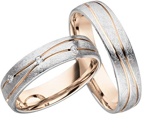 JC Trauringe Paarringe Silber 925 Paarpreis Ehering Rotgold Weißgold Plattiert Verlobungsring I Partnerringe günstig mit Gravur I 2 Hochzeitsringe Damenring mit Steinen I LC139-1-P