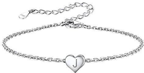 Silvora Buchstaben Armband Silber 925 Damen mit Initial J Anhänger Armkette Herz Anhänger 16cm+5cm Alphabets Armbänder Initialen Kettenanhänger für Mädchen