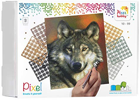 Pracht Creatives Hobby Pixel P090047 Mosaik Wolf, Pixelbild ca. 30,5 x 38,1 cm, leichtes Stecksystem, ohne Bügeln und Kleben, Steinchen aus Biokunststoff