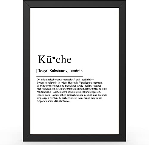 Urhome Kunstdruck Definition Küche in DIN A3 A4 A5 optional mit Rahmen Schwarz Weiß - Worterklärung wie im Duden als Wanddeko Poster Deko Wandbild mit Spruch für Wohnung Familie Geschenk