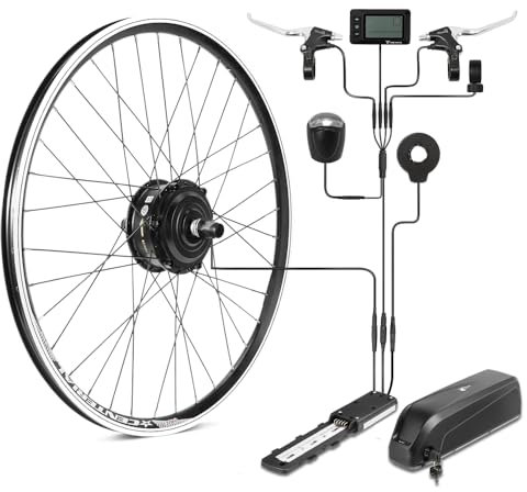 SEASON 26''/ 28''(700C) E-Bike Umbausatz 36V 250W Frontmotor mit 36V Akku, für Vorderrad, mit integriertem Controller und Ladegerät (26'' Kit+36V15.6Ah Batterie)