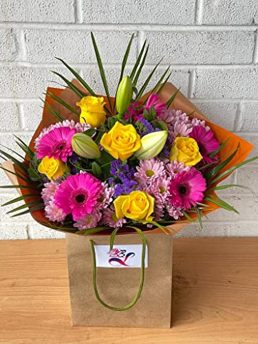 Spring Symphony Fresh Flowers Rose, Lily, Gerbera, Unique Birthday Gift—Expressions of Love Arrangement Occasion for anniversary, Thank you—celebrations, Summer Wedding.
