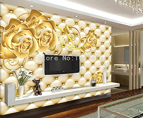 3D Wallpaper Golden Rose Soft Pack Europäischen Stil Fotowandbild Hotel Wohnzimmer TV Sofa Hintergrund Luxus Innentapete-150cmx105cm (59.1x41.3inch) Tapete/Wandbild/Poster/Foto