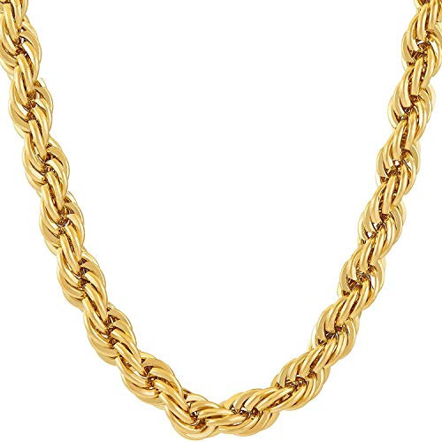 Dubai Collections 7mm Rope Chain Necklace 24k Real Gold Plated for Men and Women (61)