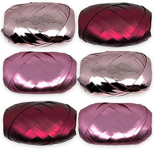 Set Ringelband Polyband Geschenk-Band Geschenkschleifen zum Basteln und Verpacken - glänzend & matt sortiert (rosa - dunkelrot - violett, 6 Rollen Geschenkband je 10m)