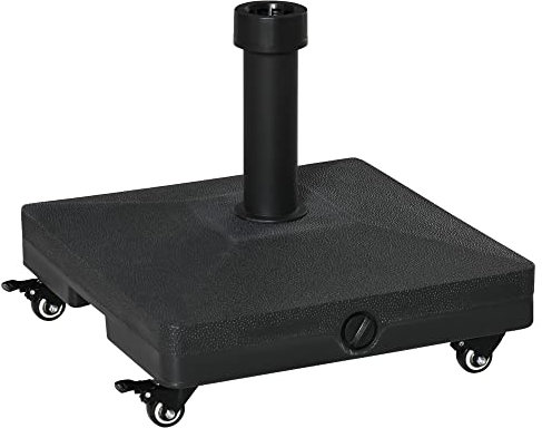 Outsunny Pied de Parasol Base de lestage Parasol carré 4 roulettes dim. 45L x 45l x 39H cm HDPE Noir