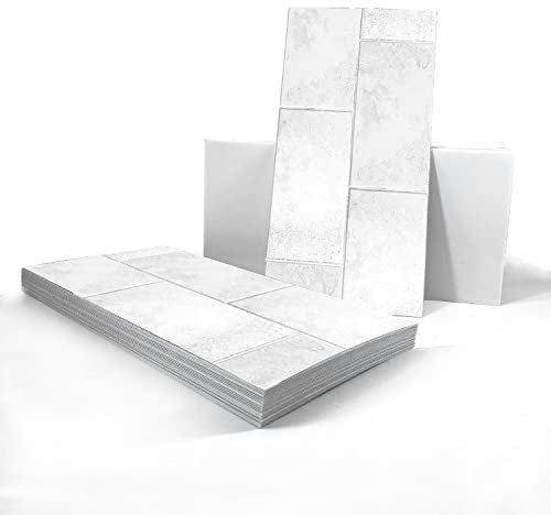 Alwayspon Vinyl-Bodenfliesenaufkleber, rutschfest, selbstklebende Rückseite, Fliesenaufkleber für Küche, Badezimmer, selbstklebend, abziehen und aufkleben, PVC DIY, weißer Stein, 30 x 15 cm, 4 Stück