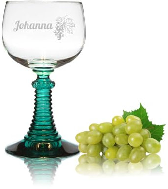 1 personalisiertes Weinrömer Römerglas mit blau-grünem Fuß, 0,25L ohne Füllmarke - Römerglas mit Gravur Name