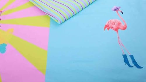 Stoffpaket, Jersey, Panel Flamingo Rosa Neongelb mit Streifenstoff, 200 cm