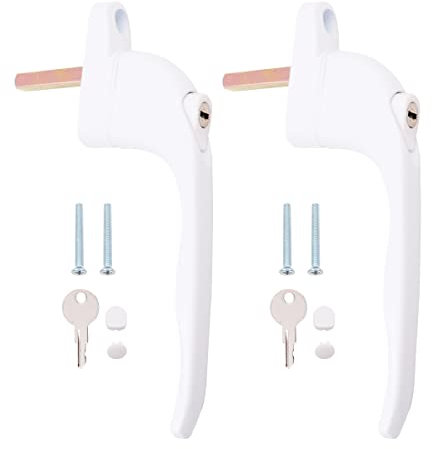 WANGCL 2 PCS Universal White Window Handle UPVC Window Locking Handles 40mm Spindles with Key Cranked Window Handles