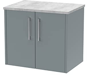 Hudson Reed JNU2323LBG Juno Modern Bathroom Wall Hung 2-Door Vanity with Bellato Grey Laminate Worktop, 600mm, Matt Coastal Grey