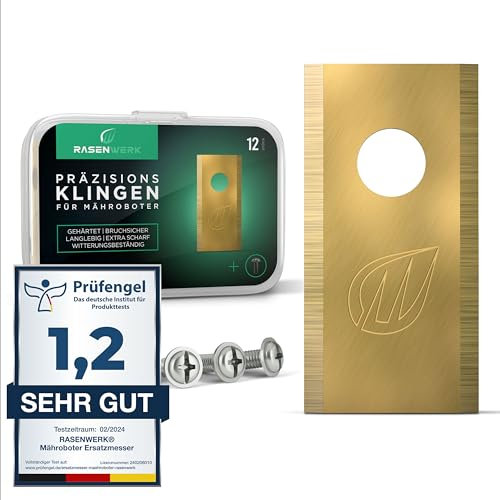 RASENWERK® - Cuchillas para robot cortacésped con tornillos - Hojas de repuesto universales para WORX, LandXcape, Zoef Robot y Einhell - Set de cuchillas para cortacésped – 12 uds.