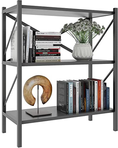 VCM Holz Metall Aufbewahrung Stand Regal Bücherregal Deko Bücher Standregal Insasi 2 Anthrazit