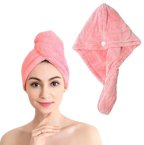 Asciugamani Turbante in Microfibra, Super Assorbenti e a Asciugatura Rapida, con Design a Bottoni, Perfetti per Capelli Bagnati, Doccia e Spa - 1 Pcs, Rosa