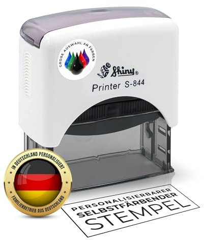 Just Refine selbstfärbender Stempel – 7 Größen – 3 Zeilen – personalisierbar – mit integriertem Stempelkissen – Gehäuse Weiß oder Schwarz – Kissen austauschbar – für Büro + privat (14 x 38 mm)