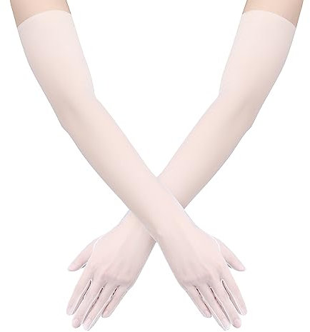 2pz Guanti in Pizzo, Guanti da Lunghi 60cm Guanti in Pizzo a Mezze Dita Guanti da Sposa Tulle a Rete Elasticizzata Liscia Guanti da Sposa per Ballo Della Festa in Costume di Halloween(Bianco)