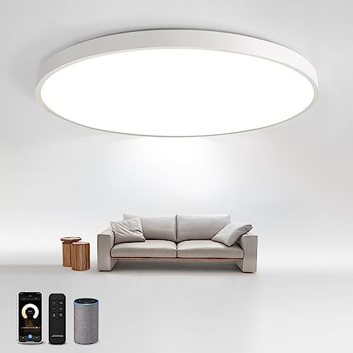 54W LED Deckenlampe Dimmbar mit Fernbedienung 3000K-6500K Ultra Dünn Ø50x4CM Flach Runde Deckenleuchte kompatibel mit Alexa Google Home Wifi Lampe für Wohnzimmer Schlafzimmer